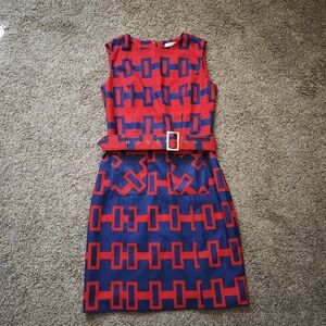 High-quality Red and Blue Luxury Print Elegant Dress Size M